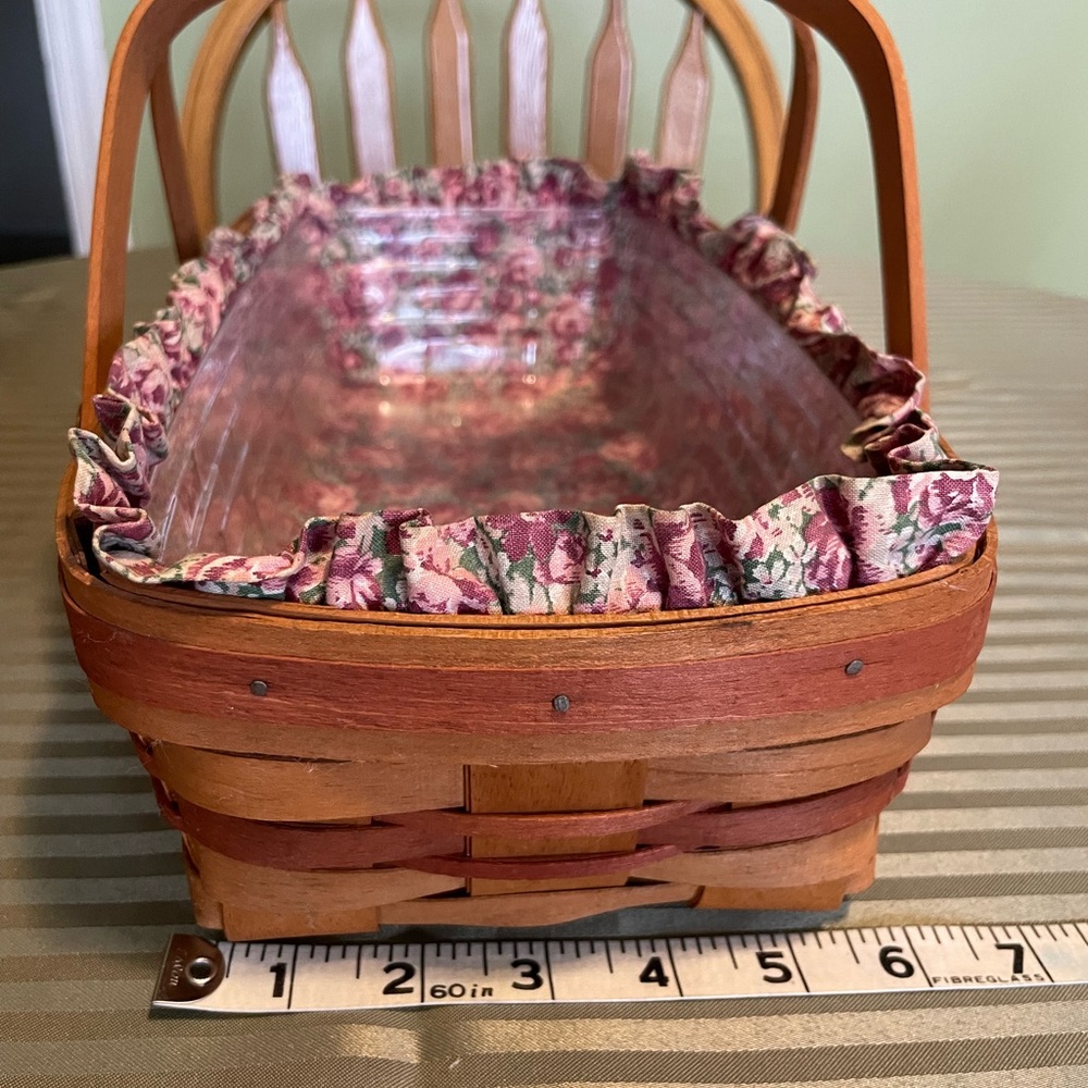 Longaberger Wood Basket with Pink Floral Fabric Liner - Picture 7 of 14